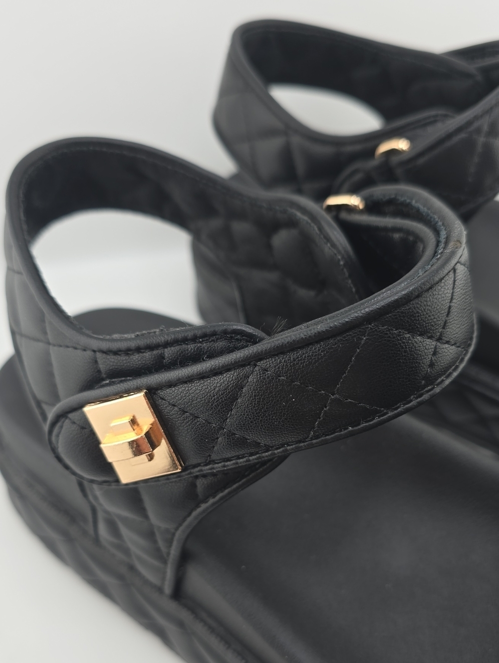Black Quilted Leather Slingback Flatform Sandals - Picture 15 of 16